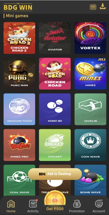 BDG Win mini games category