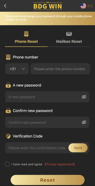 BDG Win password recovery with phone and mailbox options