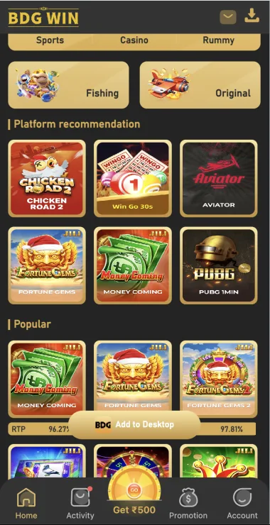 BDG Win recommended and popular game catalogue