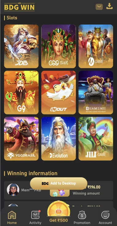 BDG Win slots and provider categories